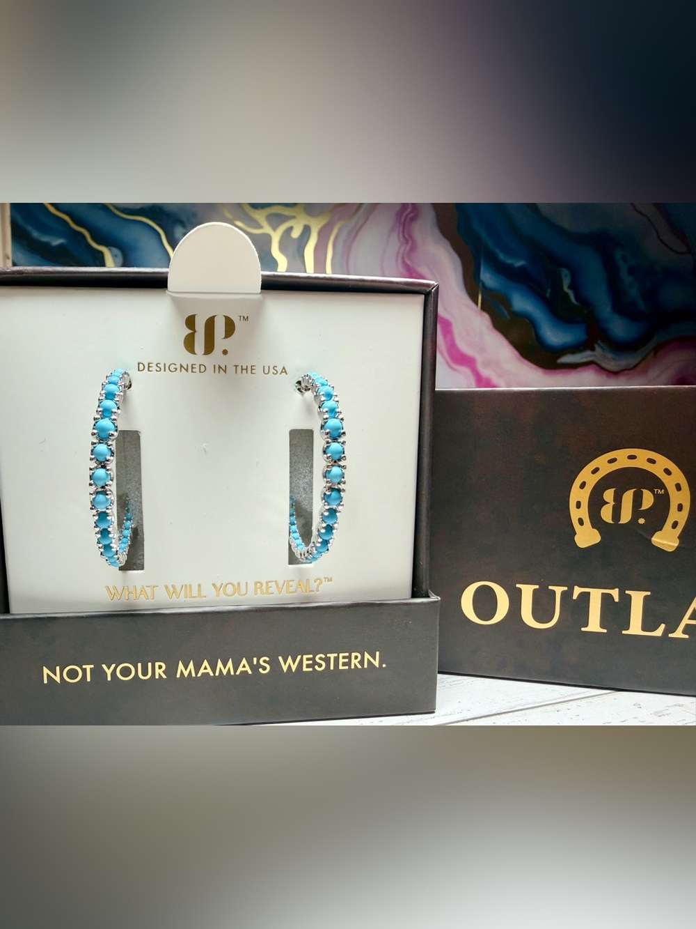 Bomb Party Outlaw Earrings- Turquoise Hoops- Born To Run The Ranch ER32724